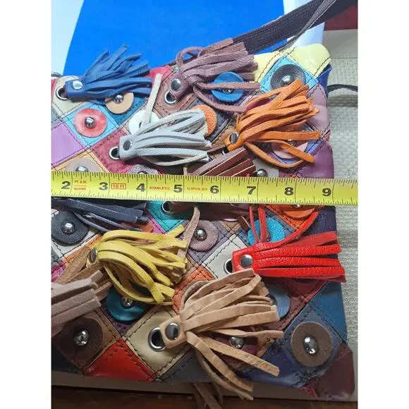 Leather Multicolored Fringe Crossbody 9"x9" NWOT - Picture 11 of 11